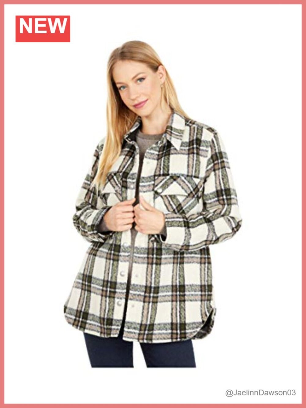 Oversized Flannel Shirt Jacket Long Sleeve Point Collar Regular Fit